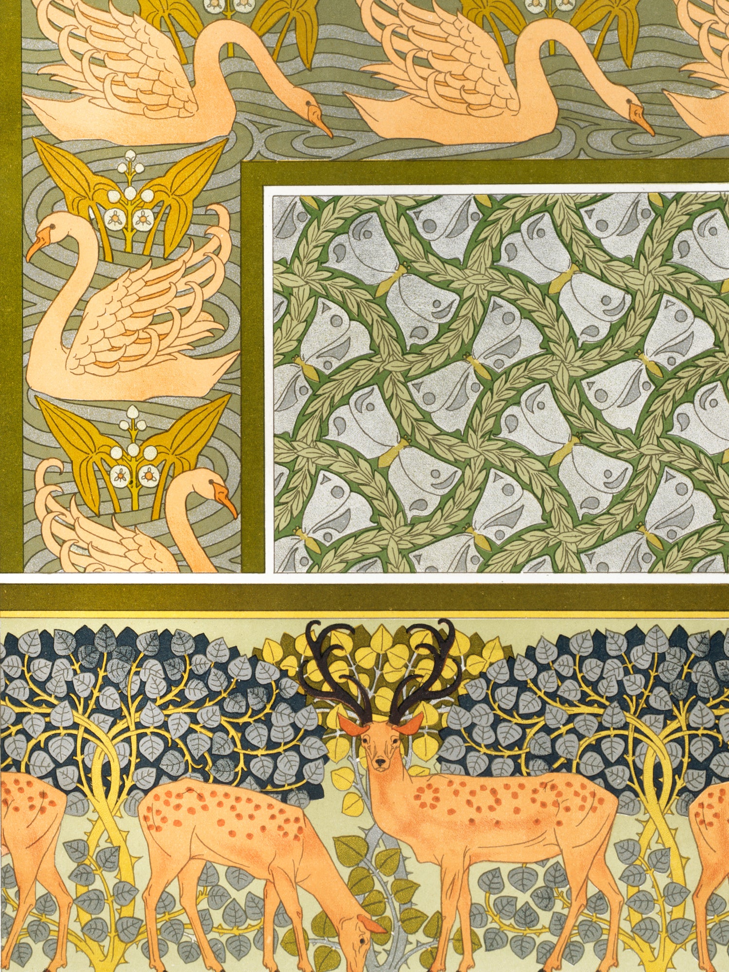 Polár takaró (Maurice Pillard Verneuil - Swans and Sagittarius, border. Butterflies and foliage, fabric. Stags and does, frieze)