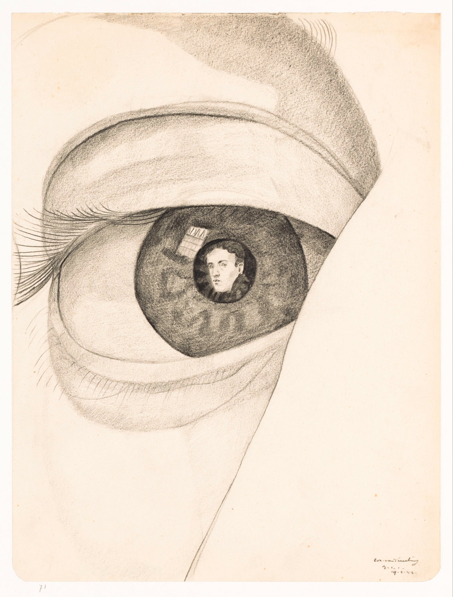 Női trikó (Cor van Teeseling - Zelfportret met portret in pupil)
