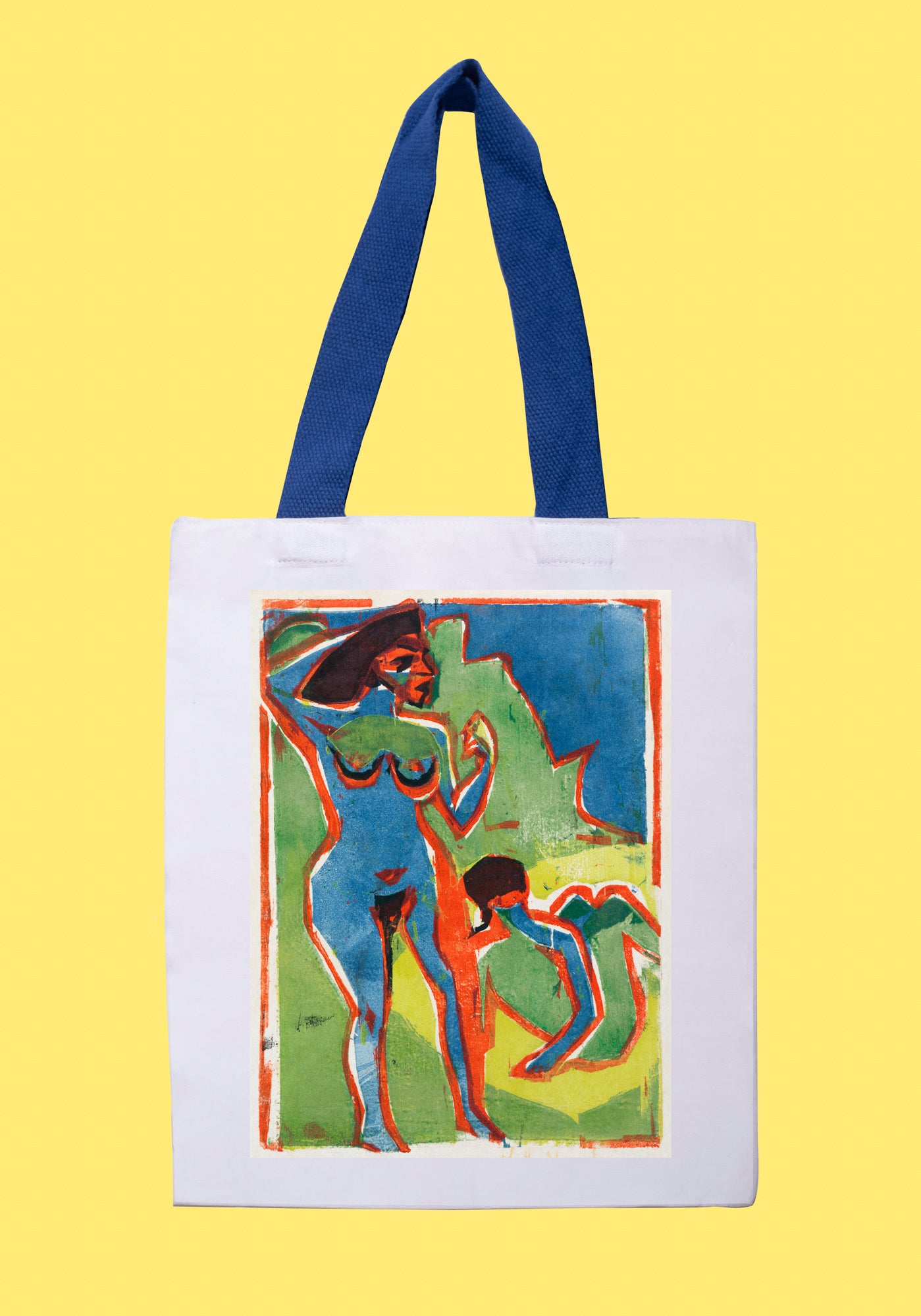 Fehér vászontáska kék fogantyúval (Ernst Ludwig Kirchner - Bathing Woman)