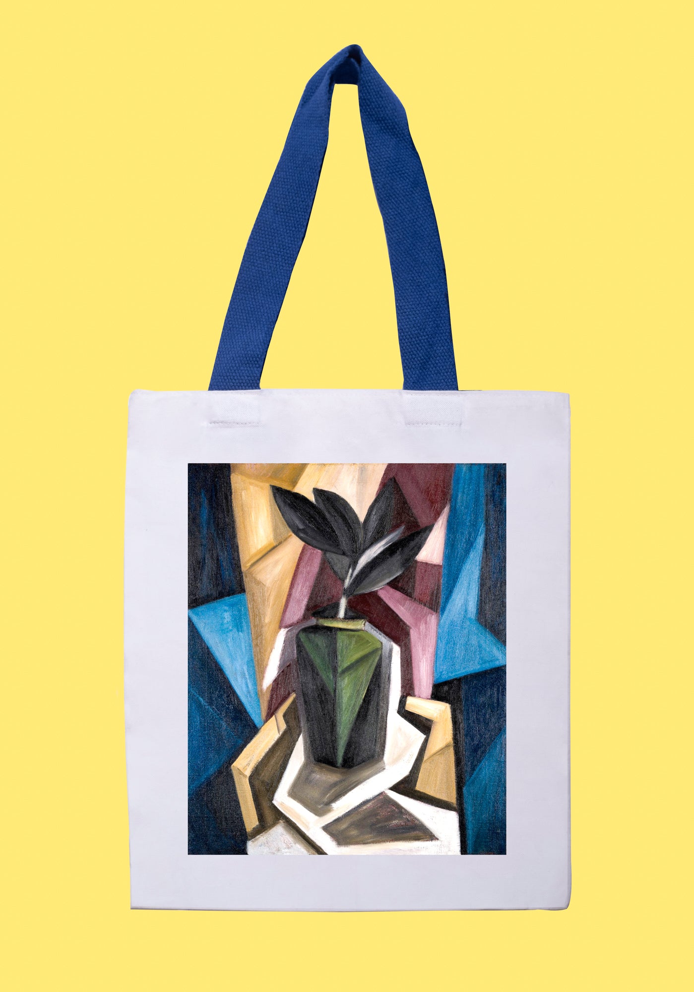 Fehér vászontáska kék fogantyúval (Marsden Hartley - Rubber Plant)