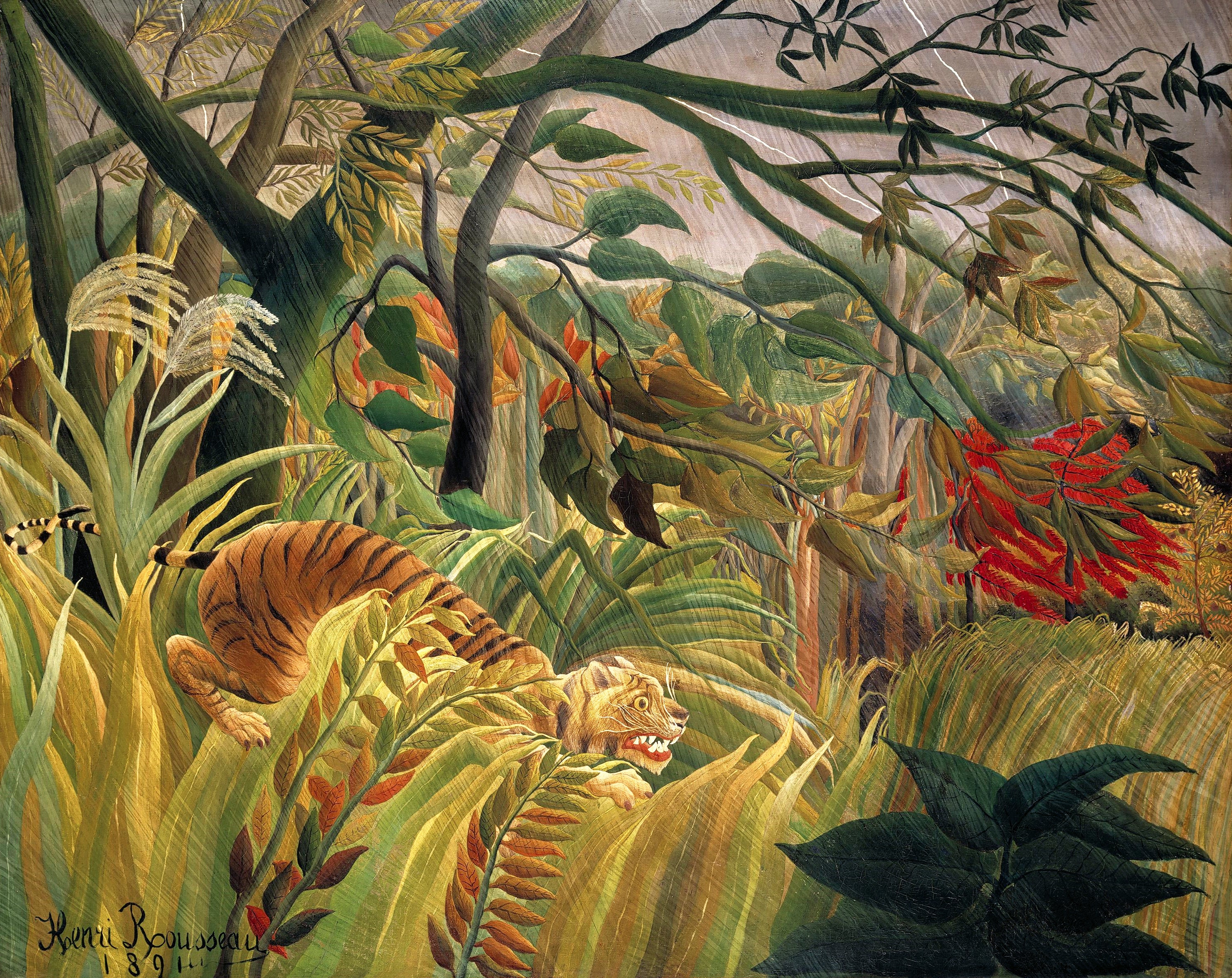 Női ujjatlan magasnyakú body (Henri Rousseau -  Tiger in a Tropical Storm)
