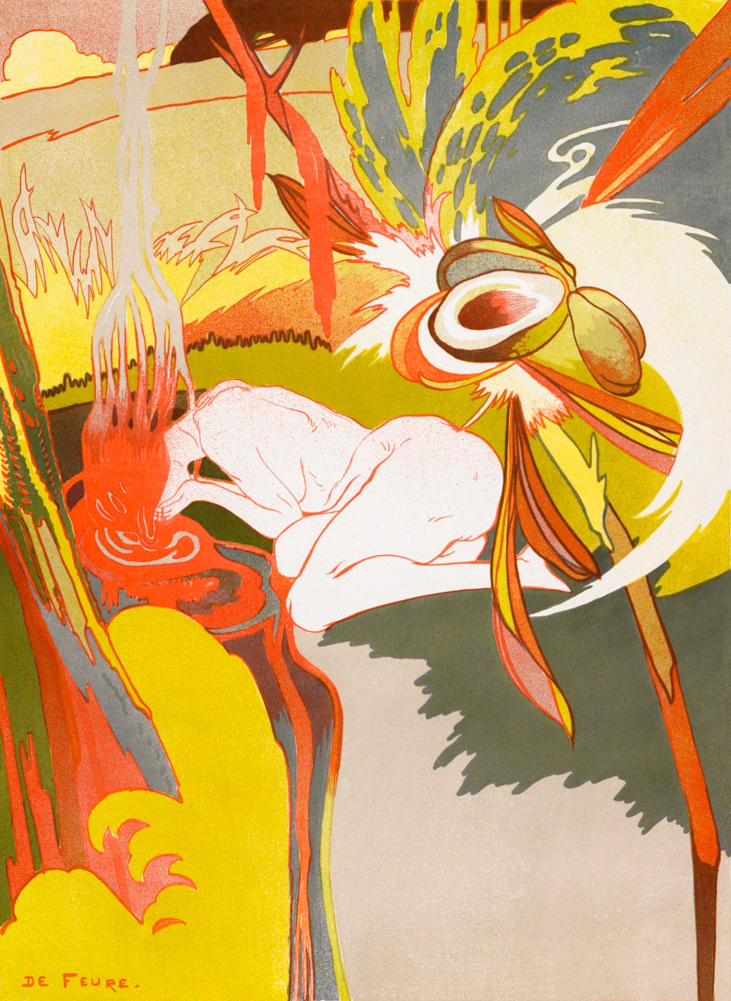 Teli mintás hosszú ujjú póló (Georges de Feure - The source of evil)