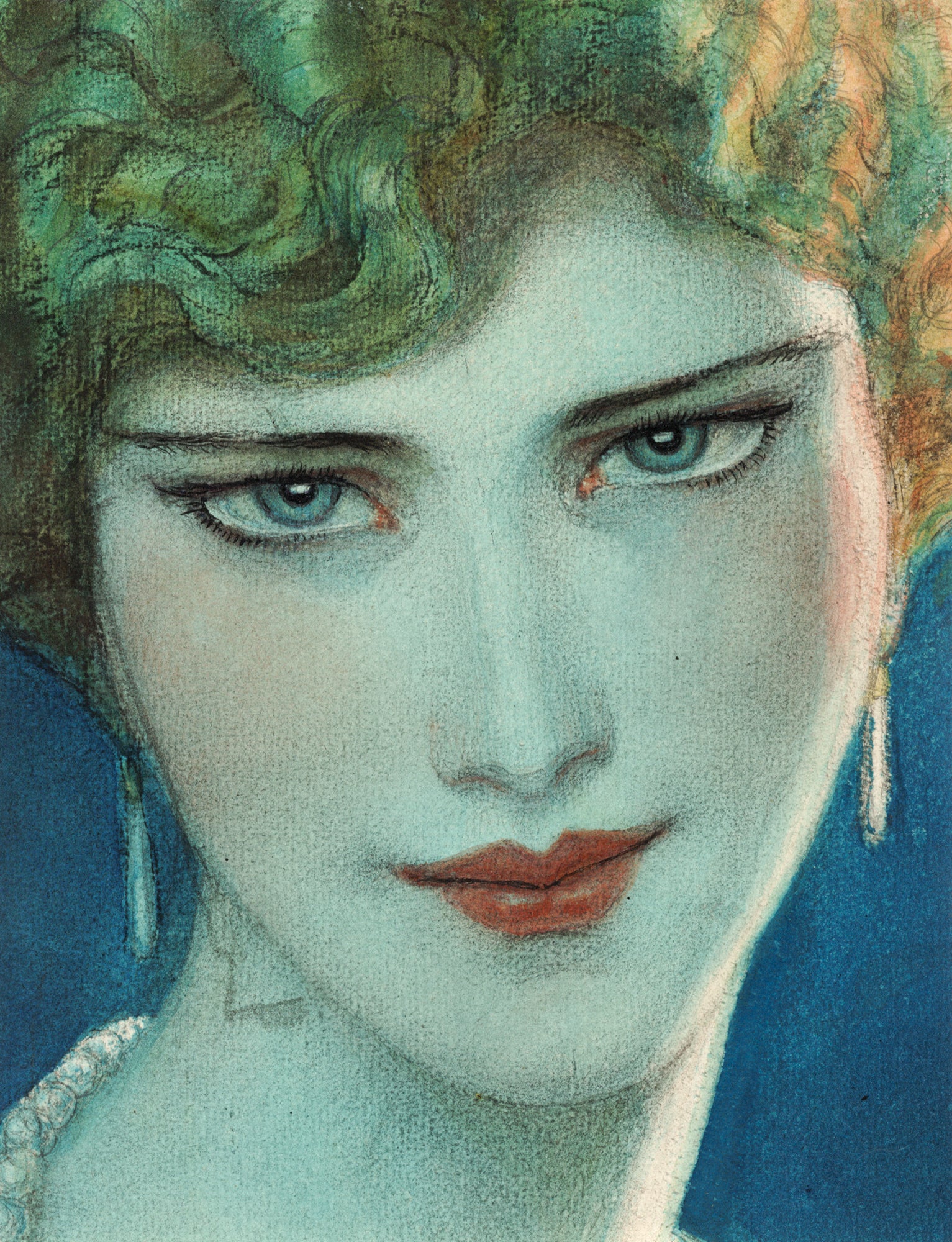 Oversized póló (Wladyslaw Theodore Benda - Face of blonde girl with earrings)