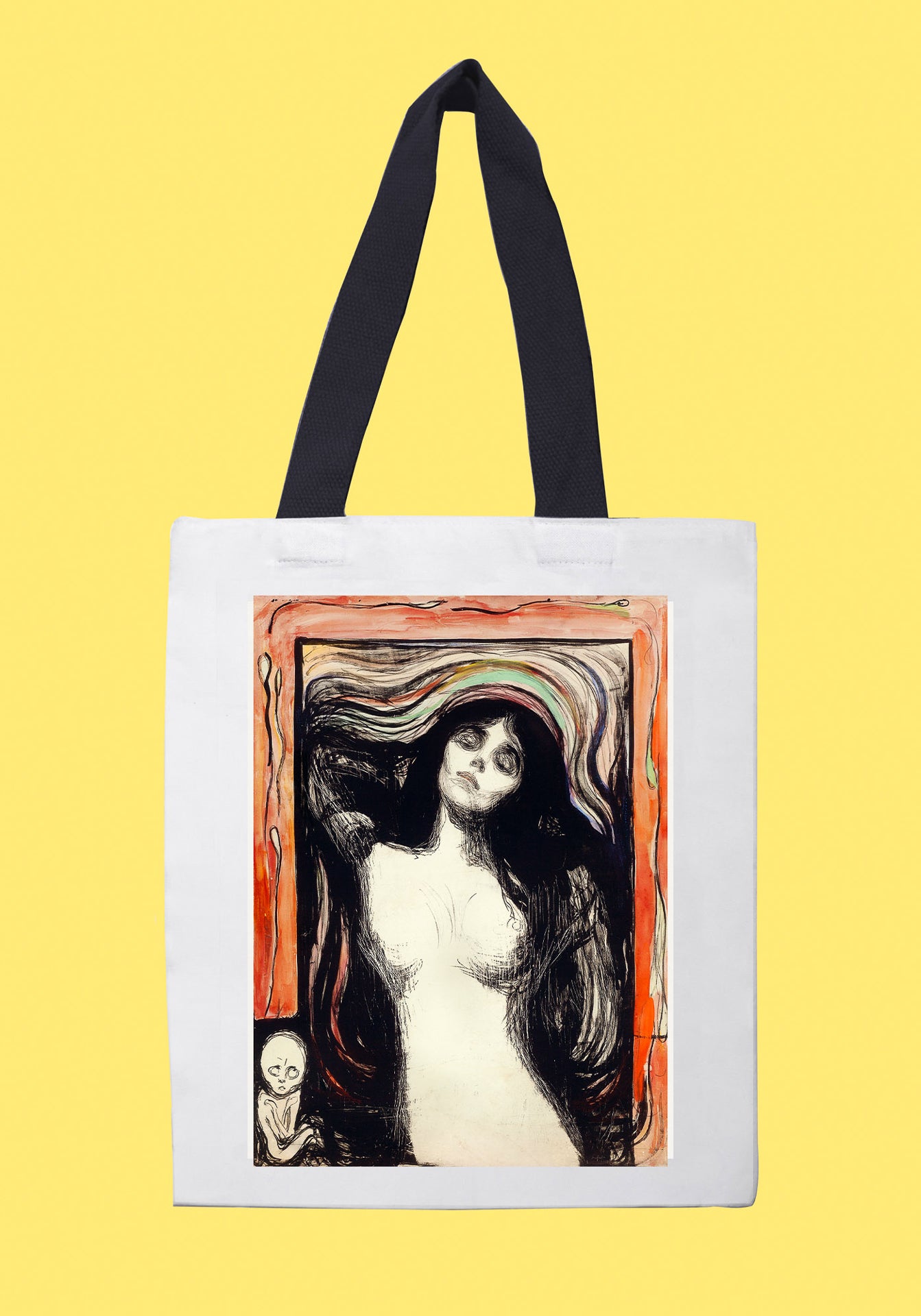 Fehér vászontáska fekete fogantyúval (Edvard Munch - Madonna)