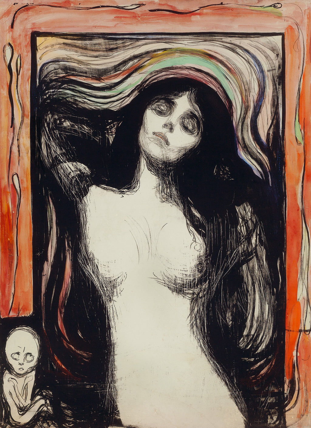 Fehér vászontáska fekete fogantyúval (Edvard Munch - Madonna)
