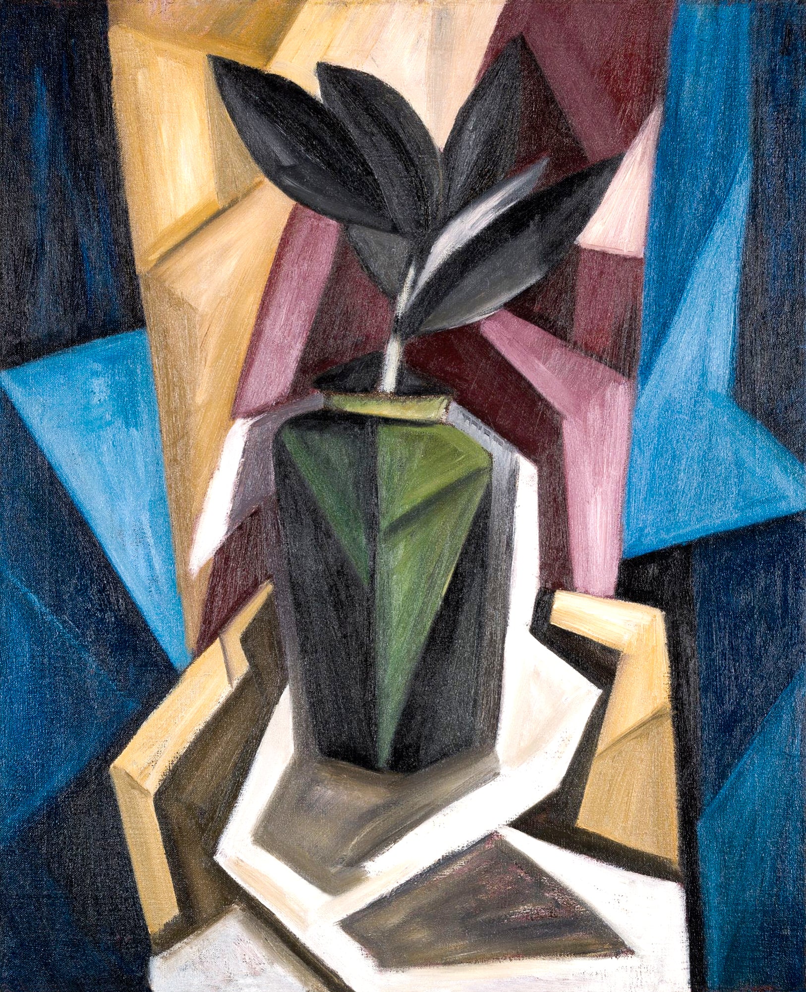 Fehér vászontáska kék fogantyúval (Marsden Hartley - Rubber Plant)