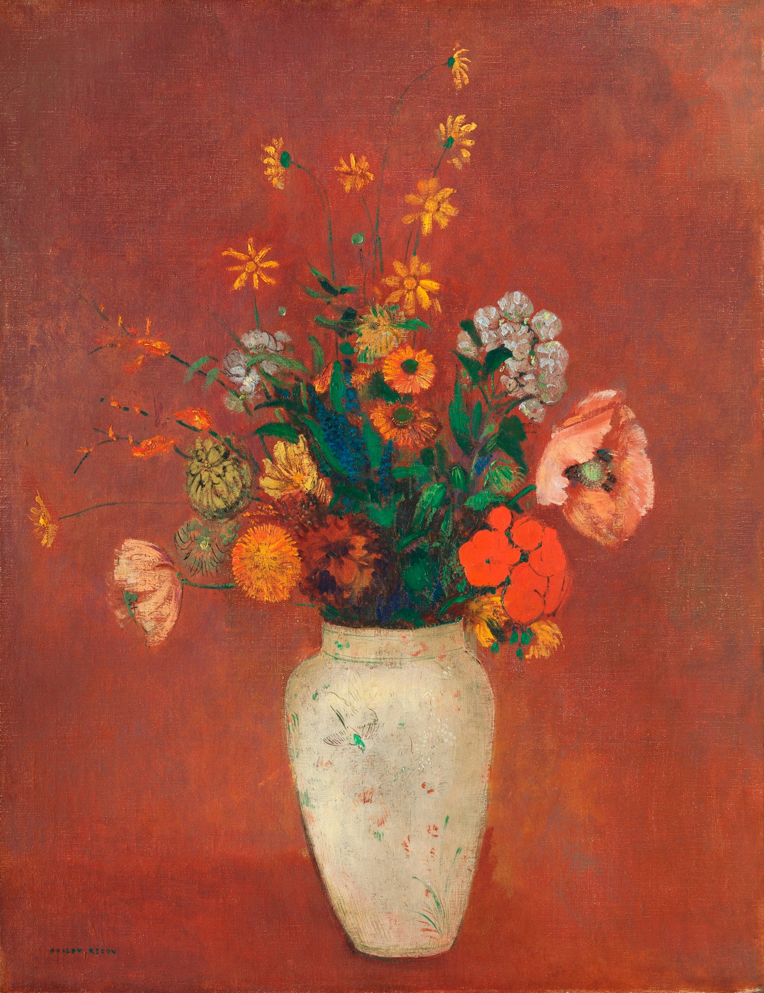 Fehér vászontáska kék fogantyúval (Odilon Redon - Bouquet in a Chinese Vase)