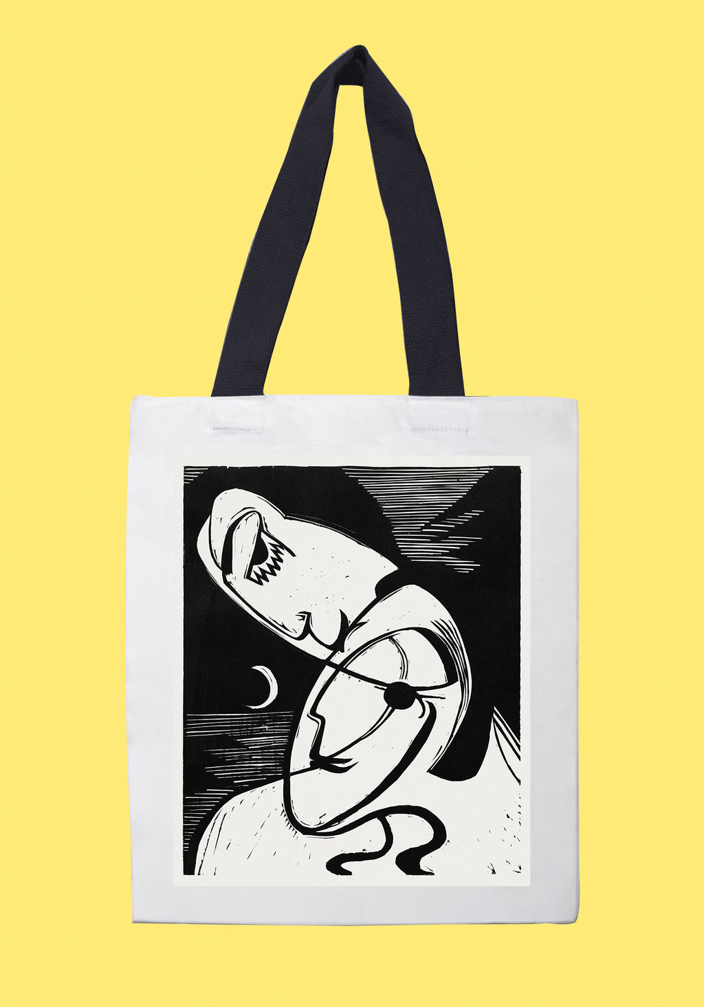 Fehér vászontáska fekete fogantyúval (Ernst Ludwig Kirchner - The kiss)