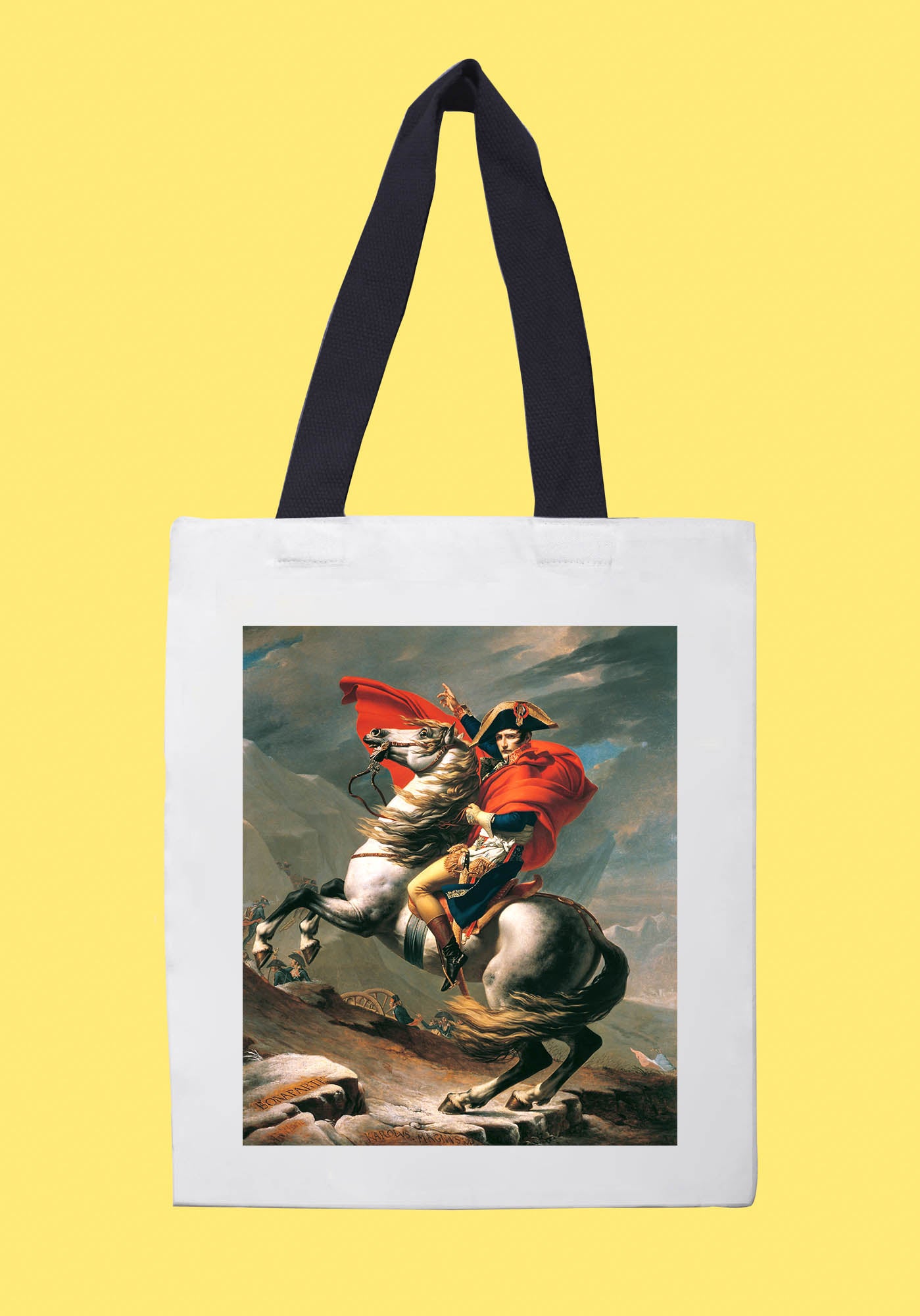 Fehér vászontáska fekete fogantyúval ( Jacques-Louis David  - Napoleon Crossing the Alps)