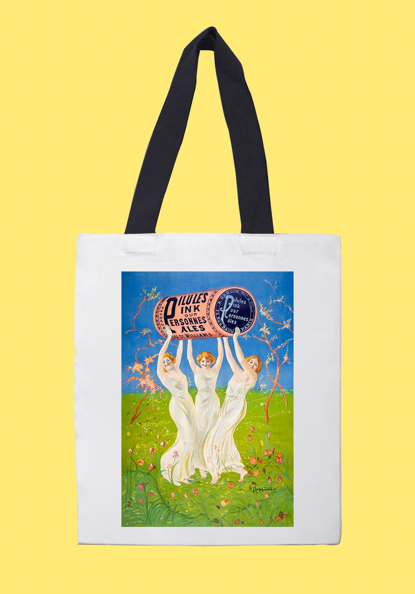 Fehér vászontáska fekete fogantyúval ( Leonetto Cappiello -  Dr. Williams' Pink Pills for Pale People )