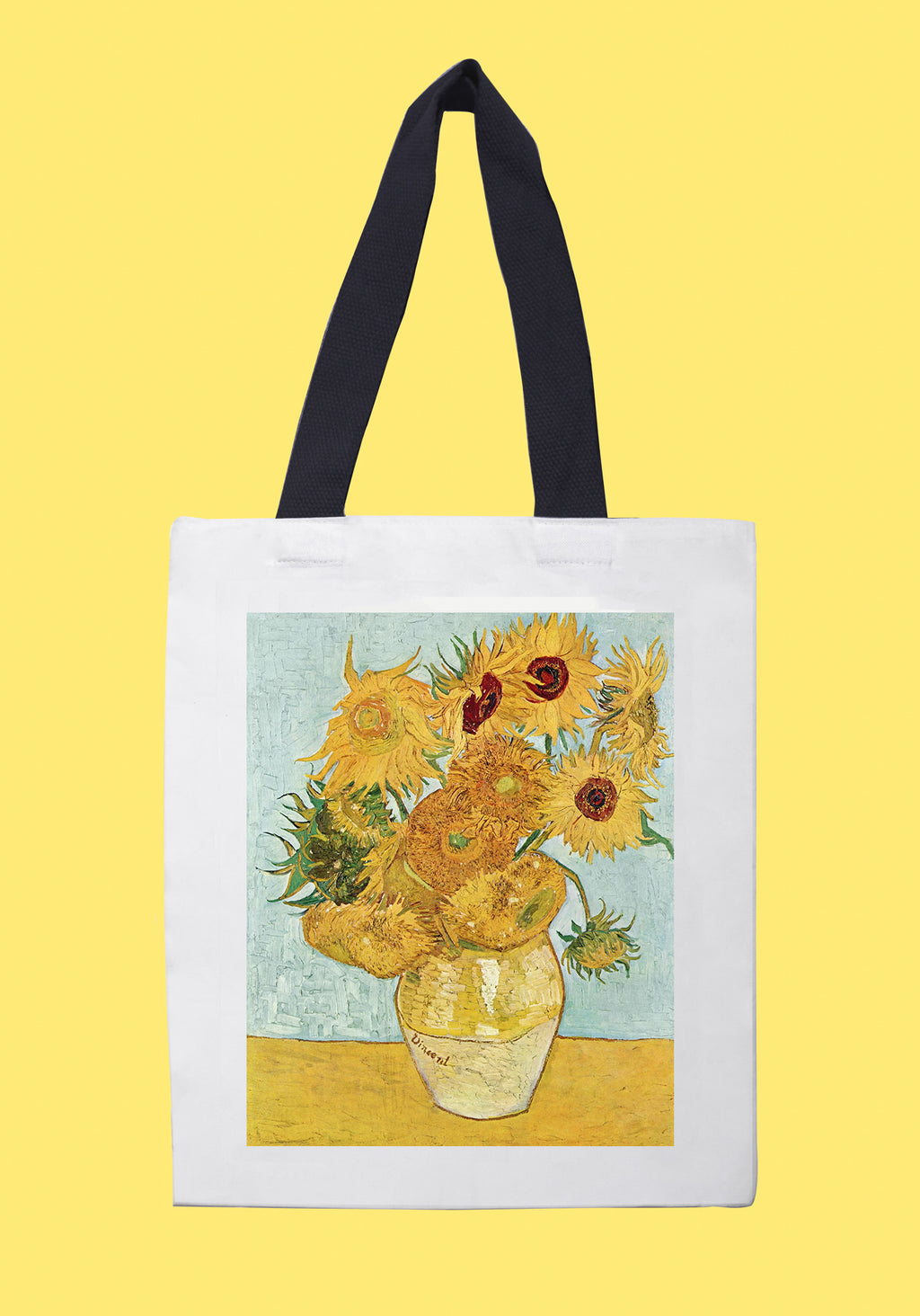 Fehér vászontáska fekete fogantyúval (Vase with Twelve Sunflowers -Vincent van Gogh )