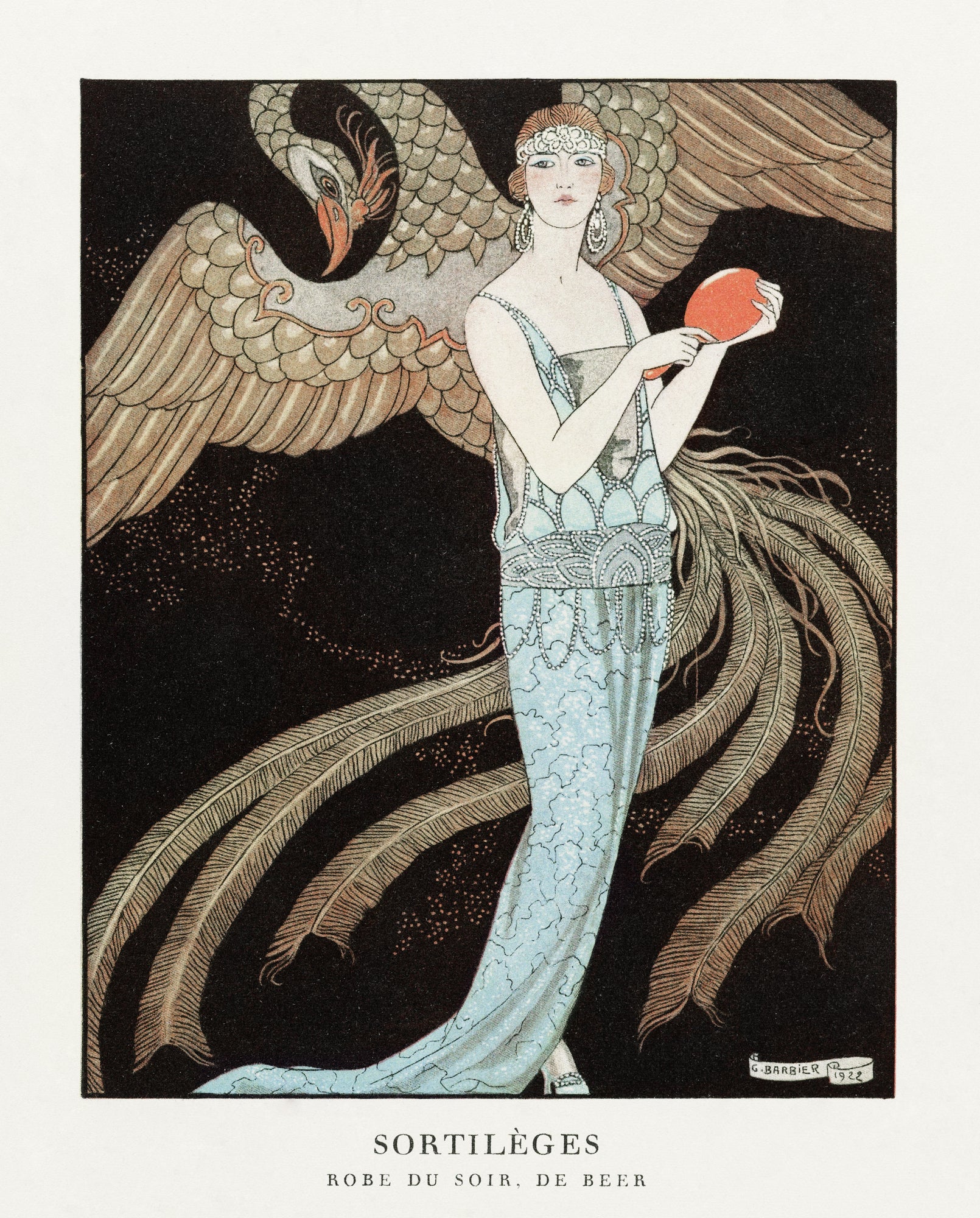 Fehér vászontáska fekete fogantyúval (George Barbier - Spells Evening Dress)