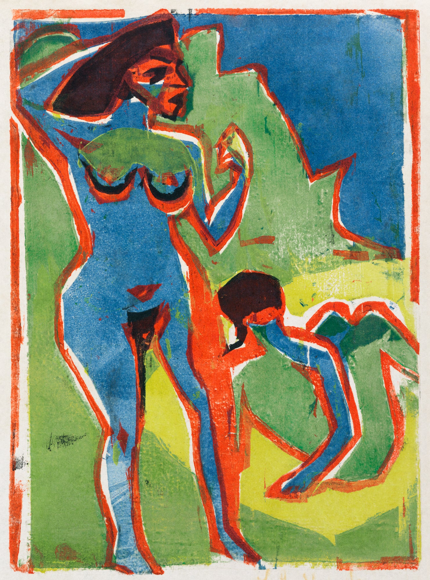 Fehér vászontáska kék fogantyúval (Ernst Ludwig Kirchner - Bathing Woman)