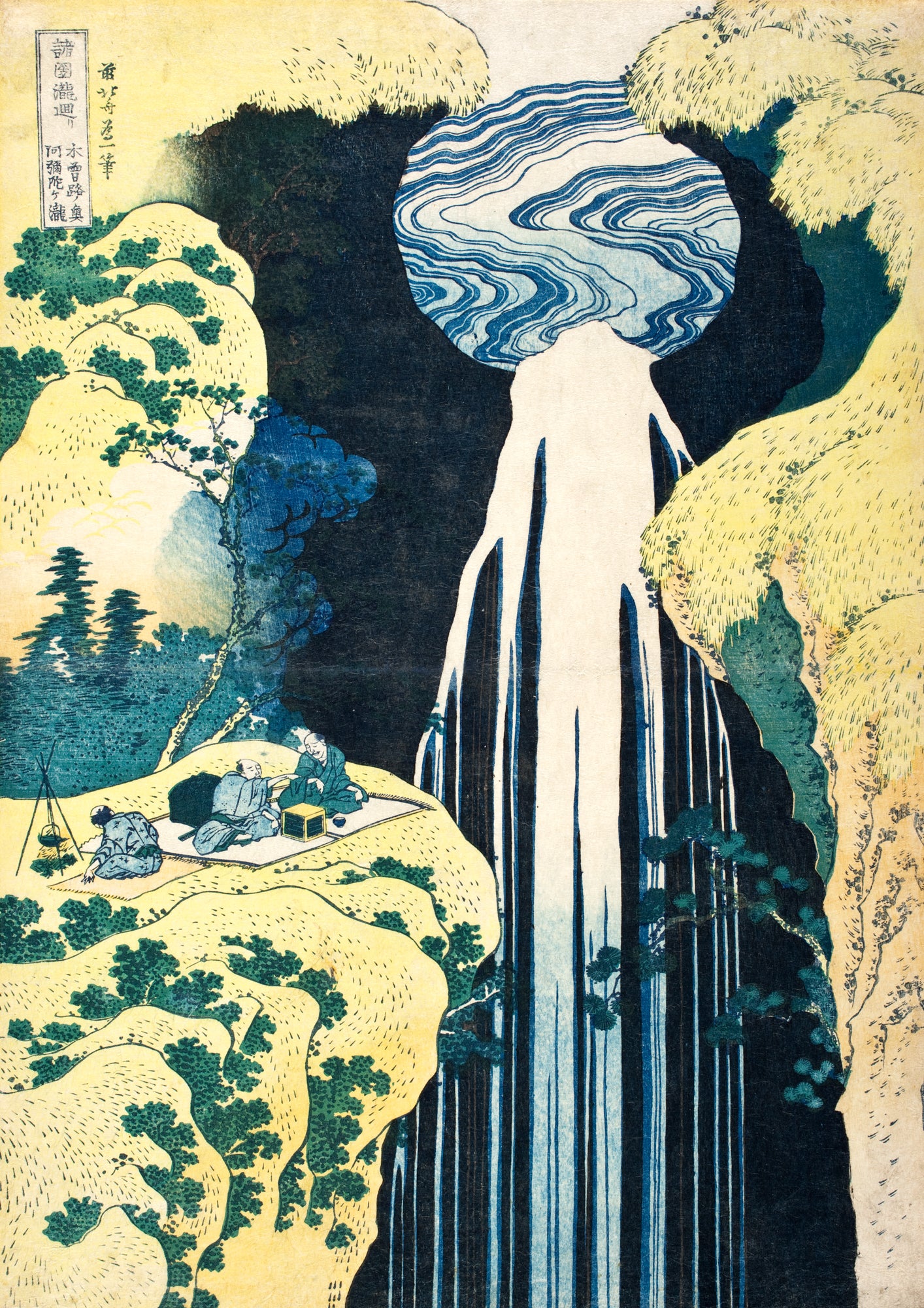 Fehér vászontáska kék fogantyúval ( Katsushika Hokusai-The Amida Falls )