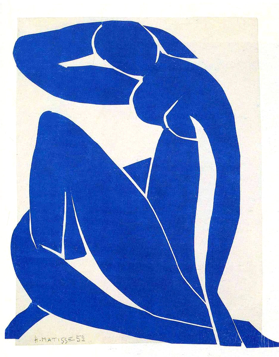 Fehér vászontáska kék fogantyúval ( Henri Matisse - Blue Nude II )