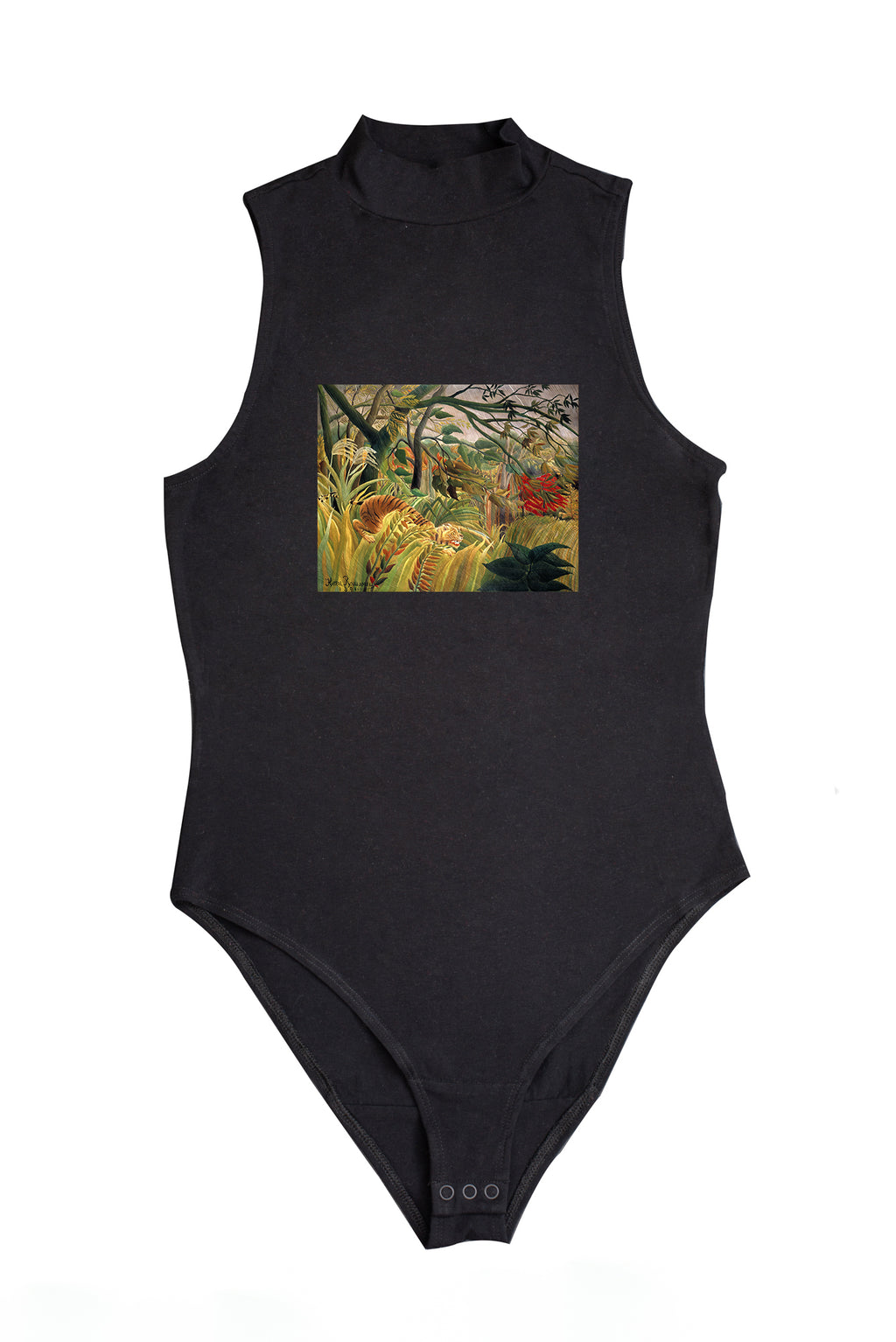 Női ujjatlan magasnyakú body (Henri Rousseau -  Tiger in a Tropical Storm)