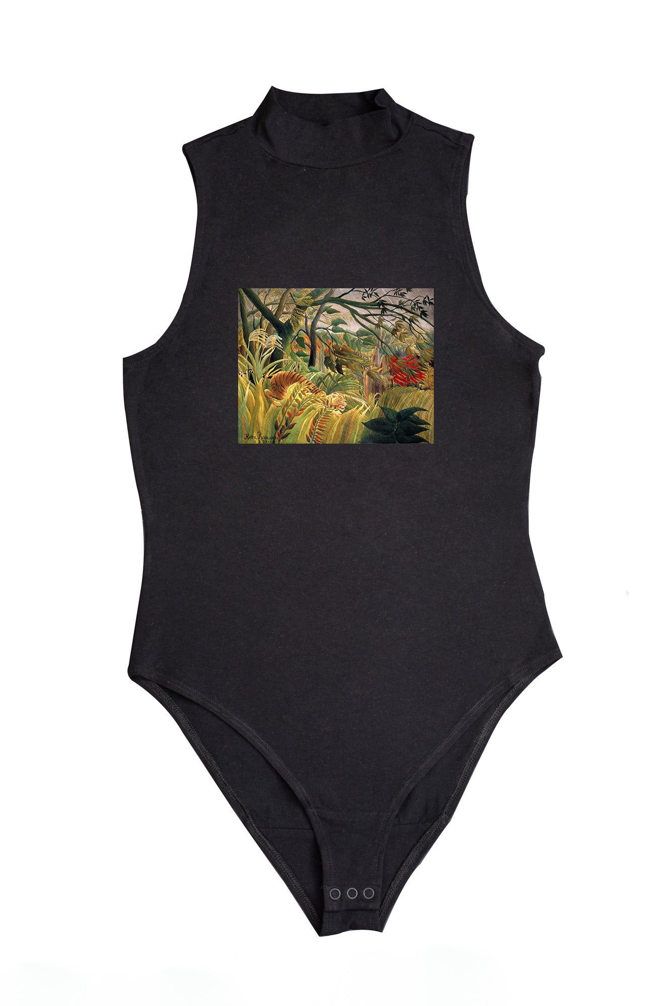 Női ujjatlan magasnyakú body (Henri Rousseau -  Tiger in a Tropical Storm)