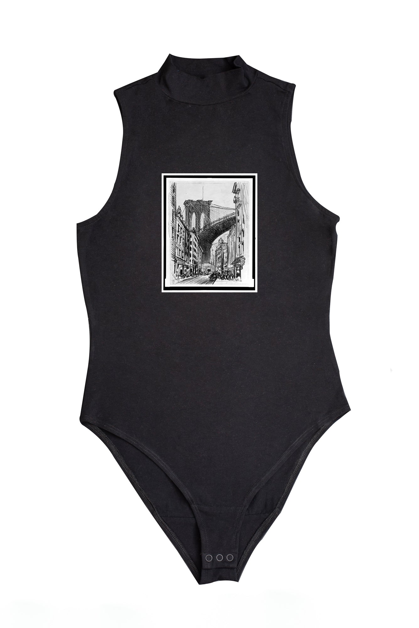 Női ujjatlan magasnyakú body (Joseph Pennel -Tenements under Brooklyn Bridge)