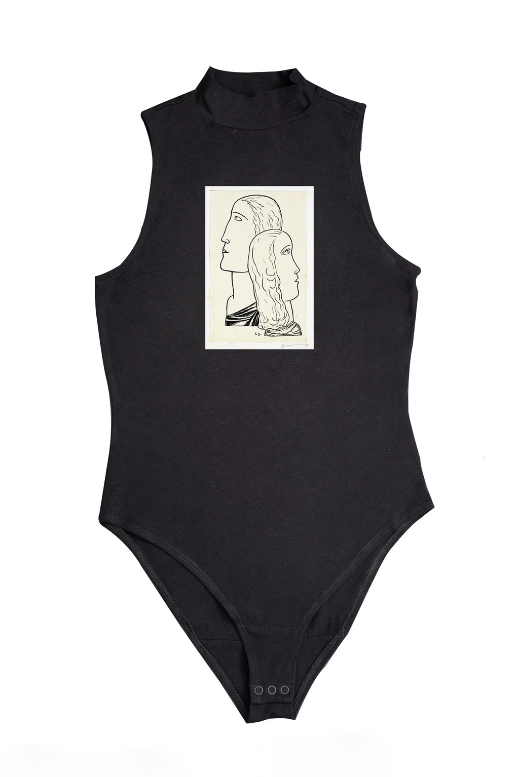 Női ujjatlan magasnyakú body (Leo Gestel - Face of a man and a woman)