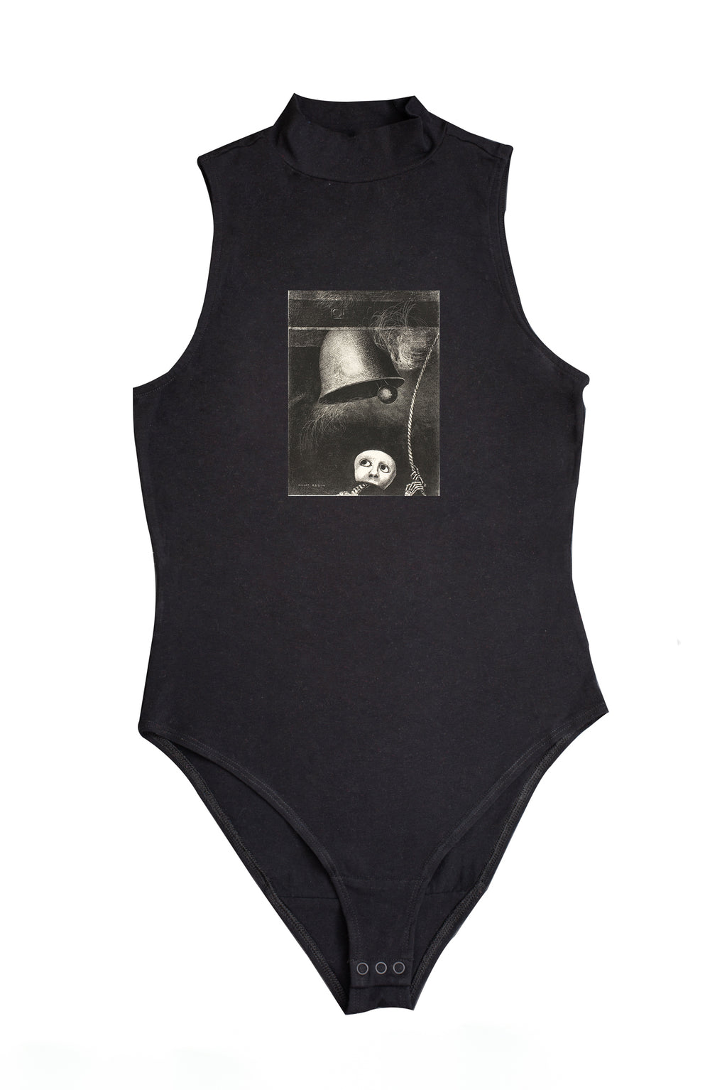 Női ujjatlan magasnyakú body (Odilon Redon- Un masque sonne le Glas Funebre)