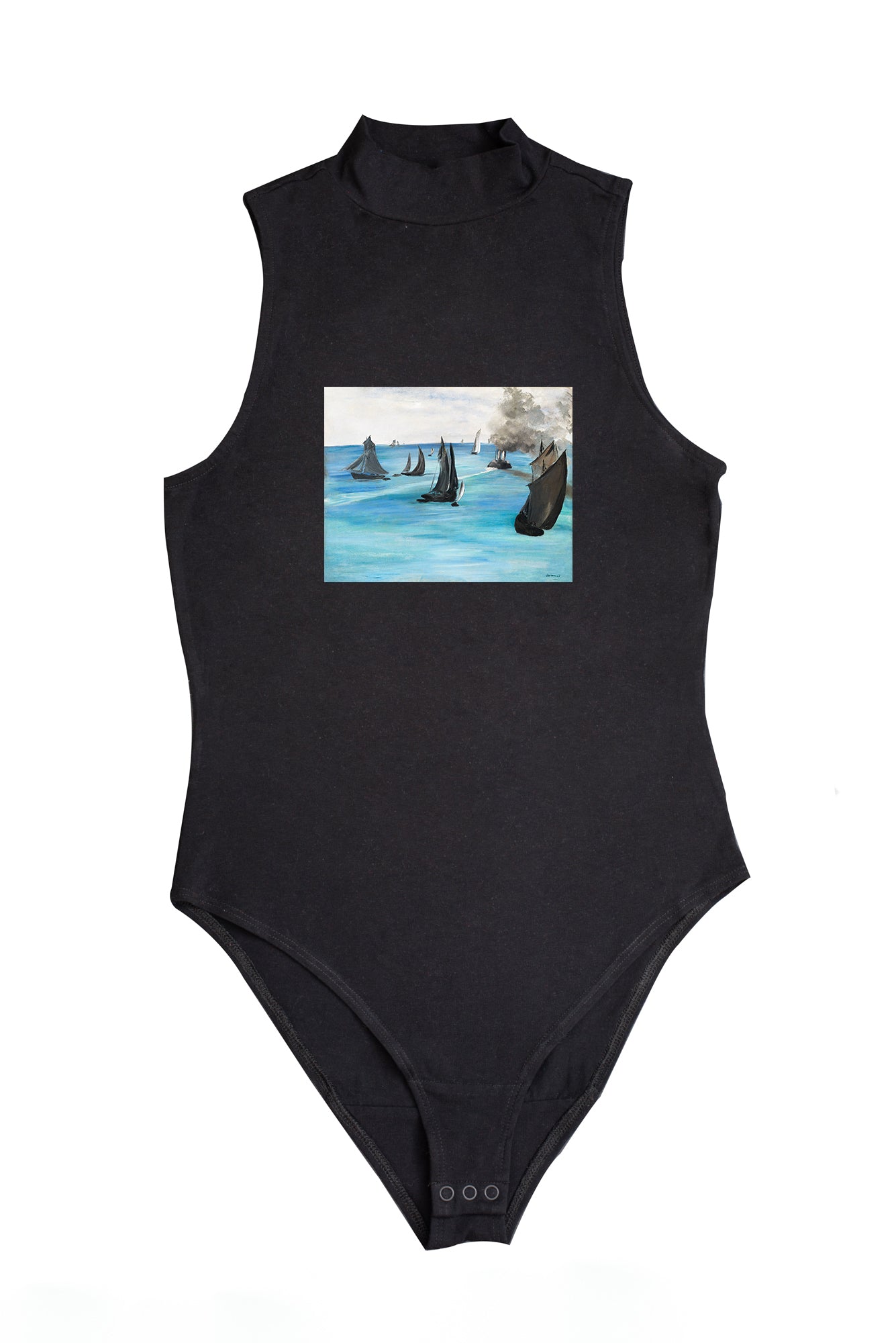 Női ujjatlan magas nyakú body (Edouard Manet - Steamboat Leaving Boulogne)