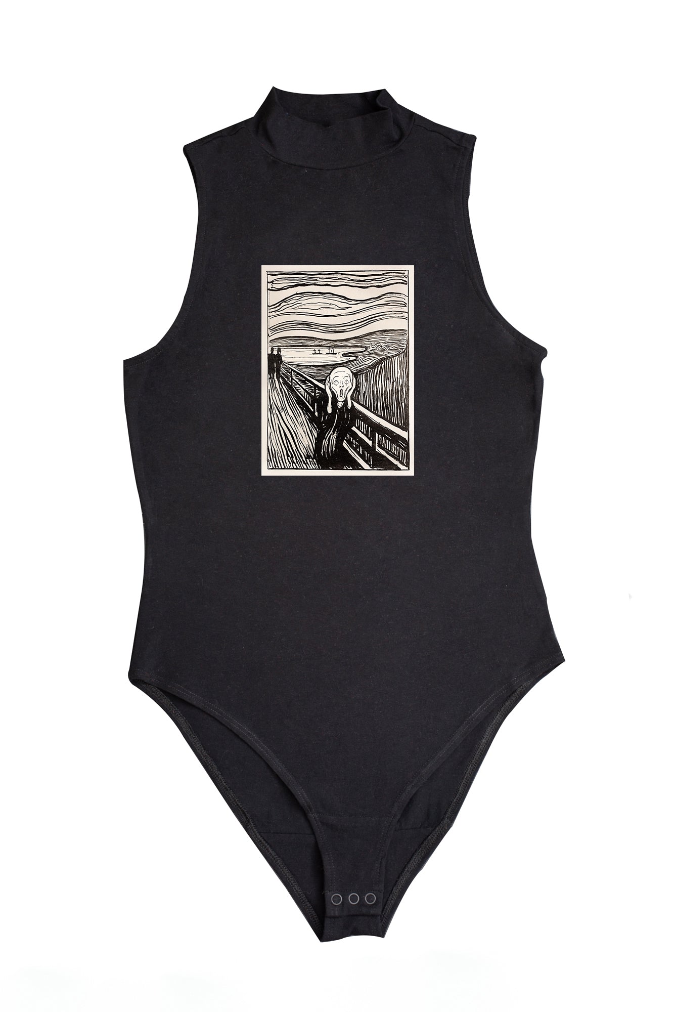 Női ujjatlan magasnyakú body (Edvard Munch-The Scream (Black and White))