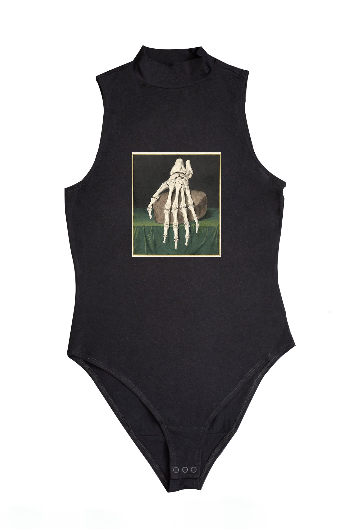 Női ujjatlan magas nyakú body (Jan l'Admiral - Skeleton of a hand)