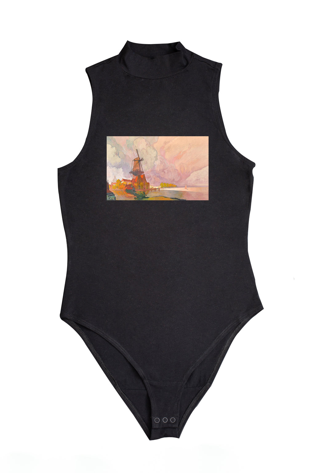Női ujjatlan magasnyakú body (Georges de Feure- Landscape with Windmill)