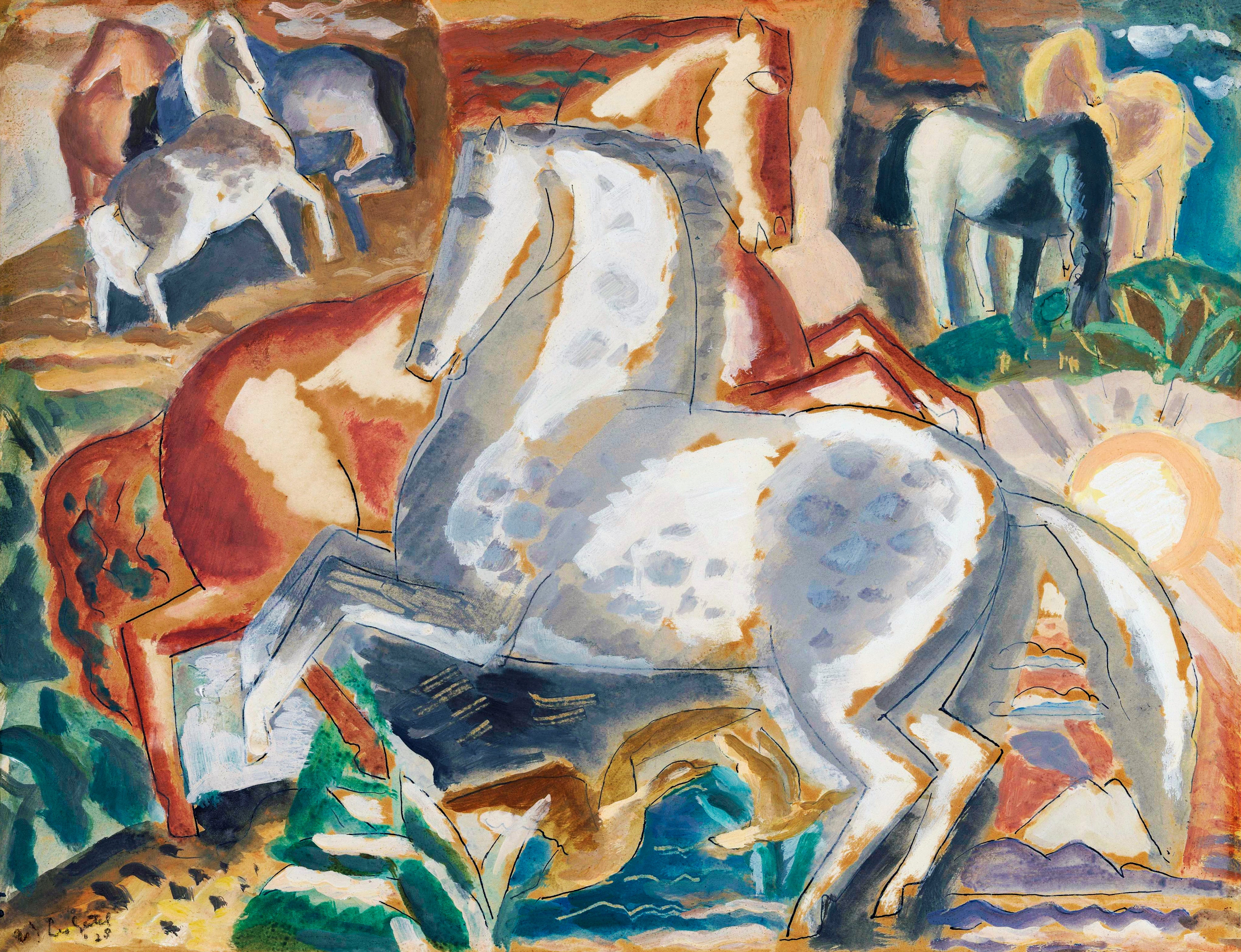 Kapucnis pulóver (Leo Gestel - Horses in Landscape)