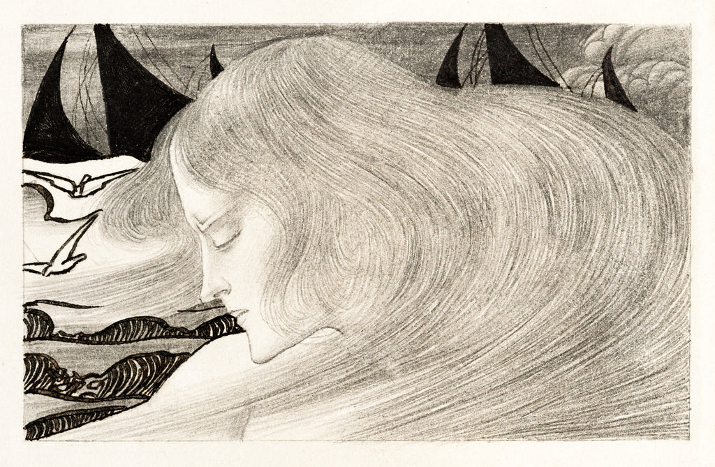 Női ujjatlan magas nyakú body (Jan Toorop - Young Woman With Wavy Hair In Front Of A Sea With Ships)