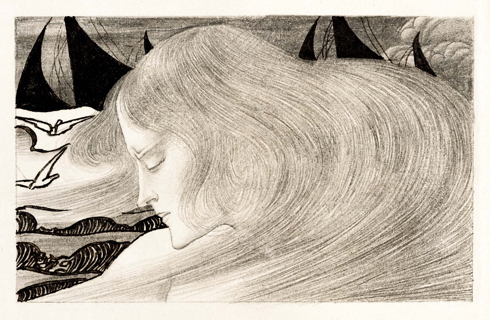Vászon tornazsák ( Jan Toorop - Young Woman With Wavy Hair In Front Of A Sea With Ships )