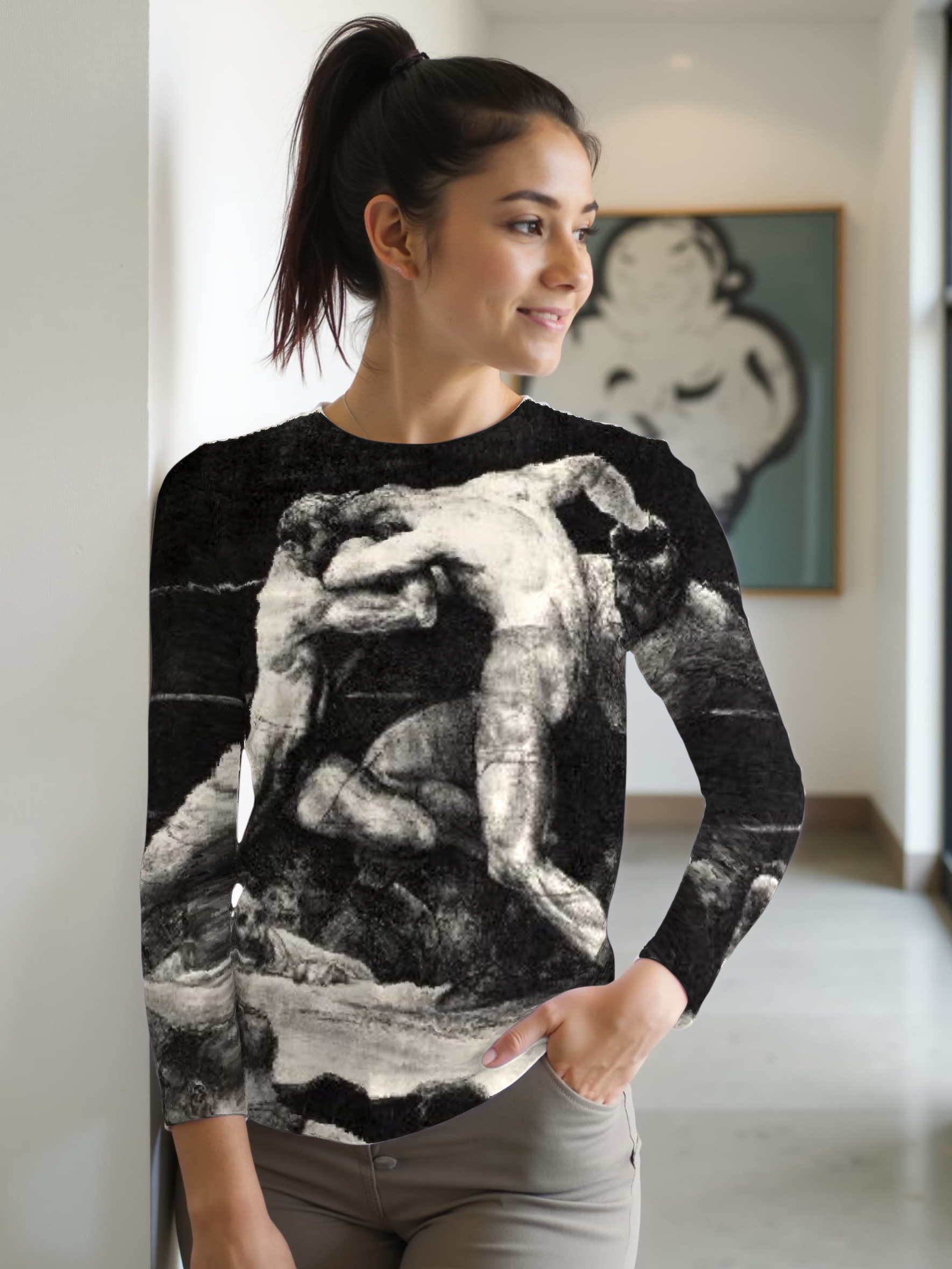 Teli mintás hosszú ujjú póló (George Bellows - A Stag At Sharkey's)