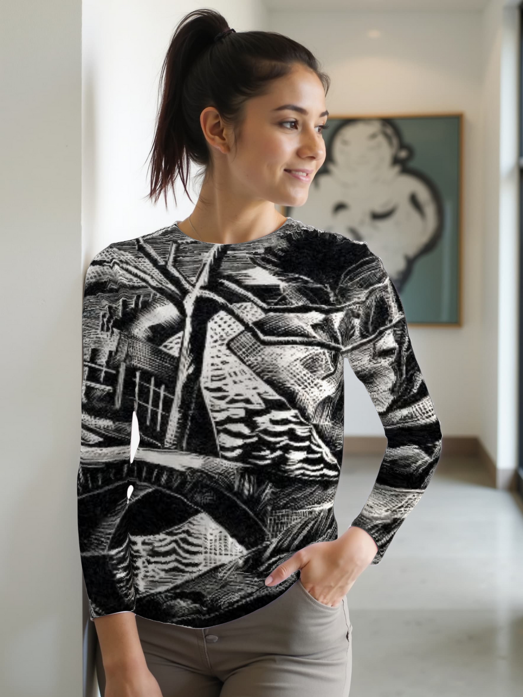 Teli mintás hosszú ujjú póló (Paul Nash - Dyke by the Road)