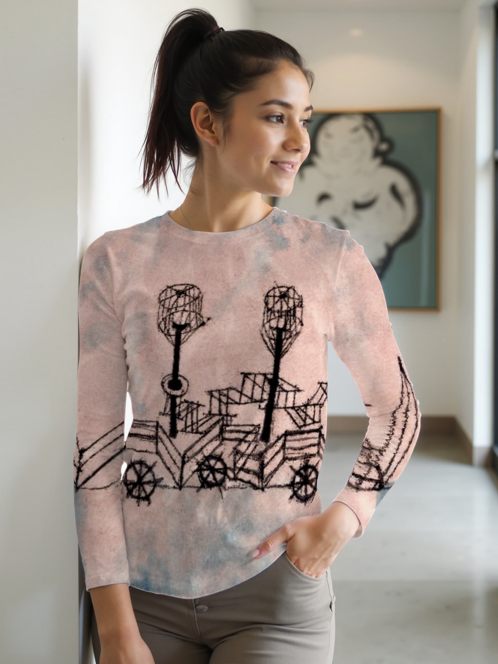 Teli mintás hosszú ujjú póló (Paul Klee - Old Steamboat)