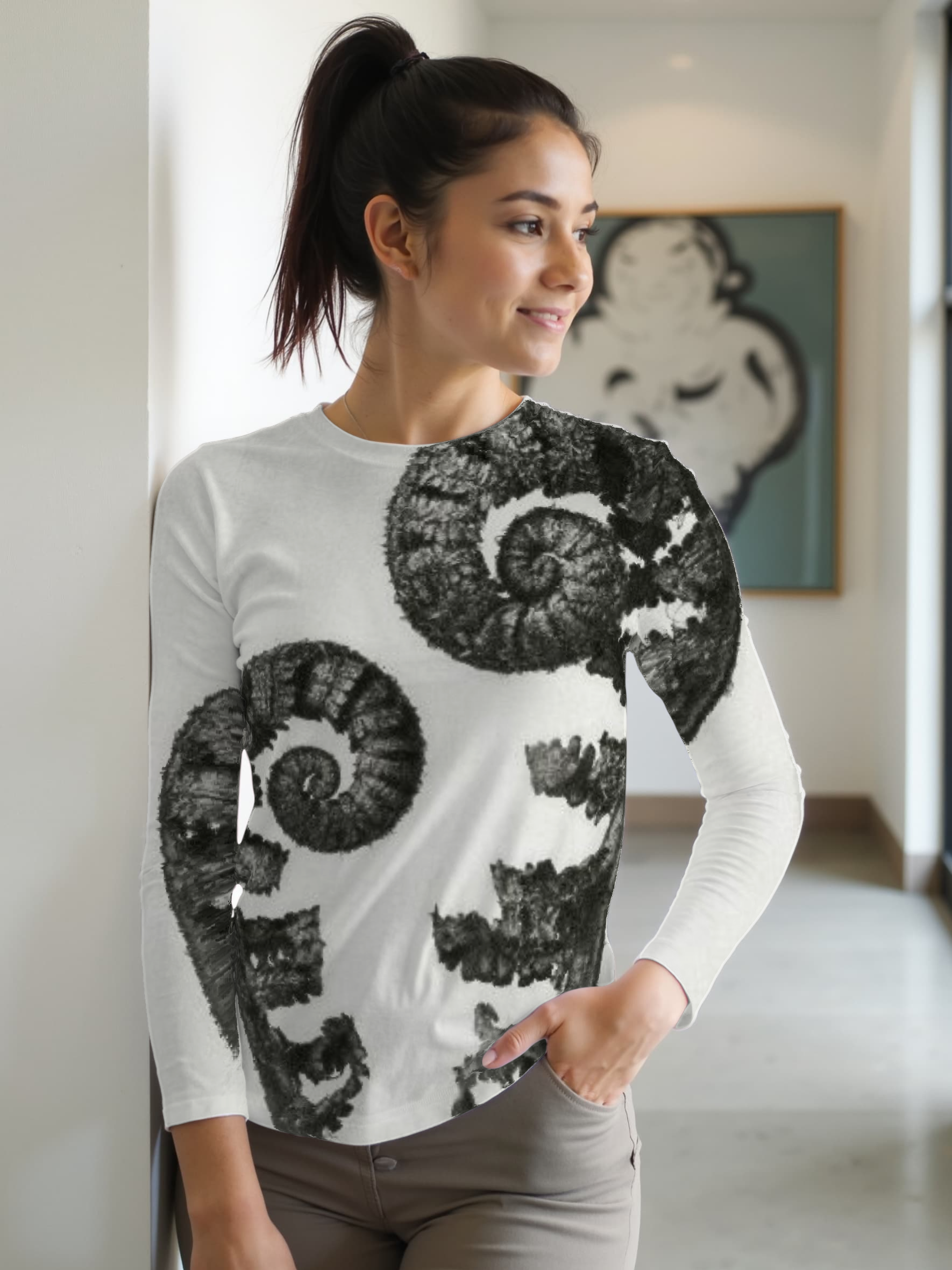 Teli mintás hosszú ujjú póló (Karl Blossfeldt - Dryopteris filix mas)