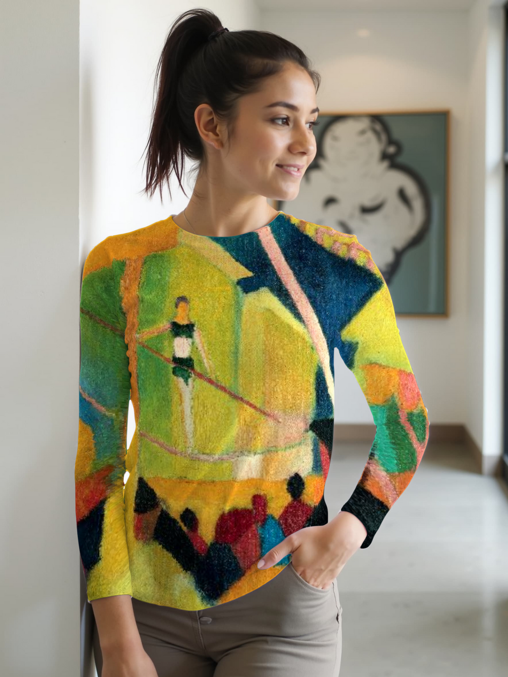 Teli mintás hosszú ujjú póló (August Macke - Seiltänzerin)