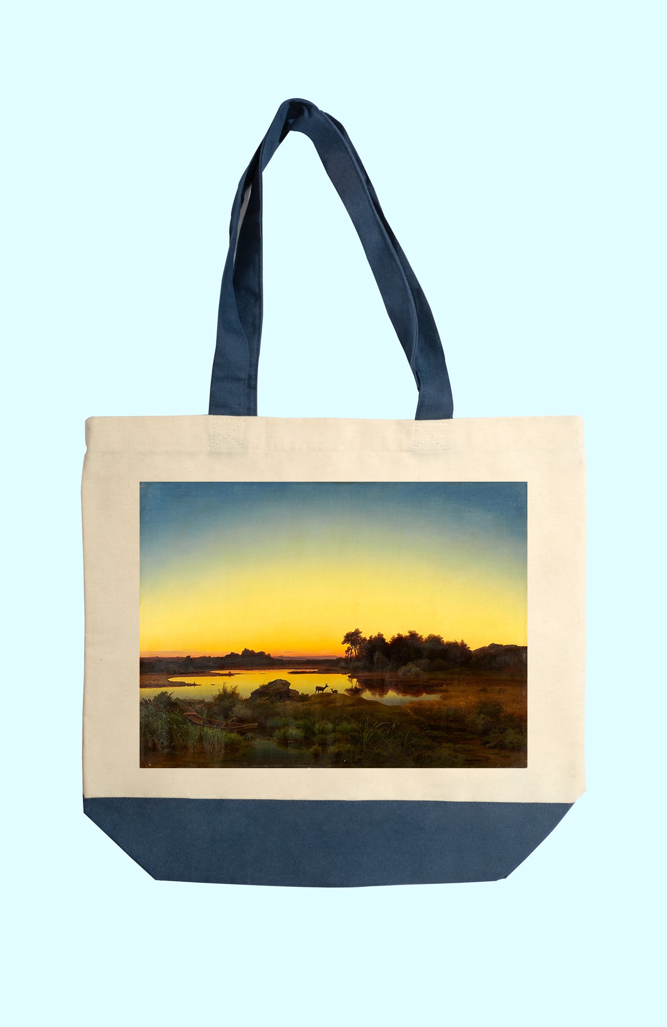 Vászon tote táska ( Anton Zwengauer- Rehe in Landschaft mit Sonnenuntergang)