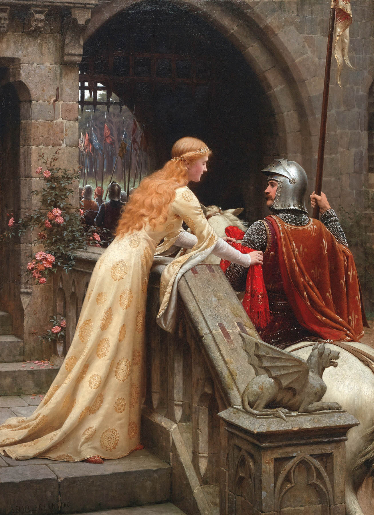Fehér vászontáska kék fogantyúval (Edmund Blair Leighton - God Speed)