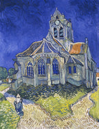 Fehér vászontáska kék fogantyúval (Vincent Van Gogh-The Church at Auvers)