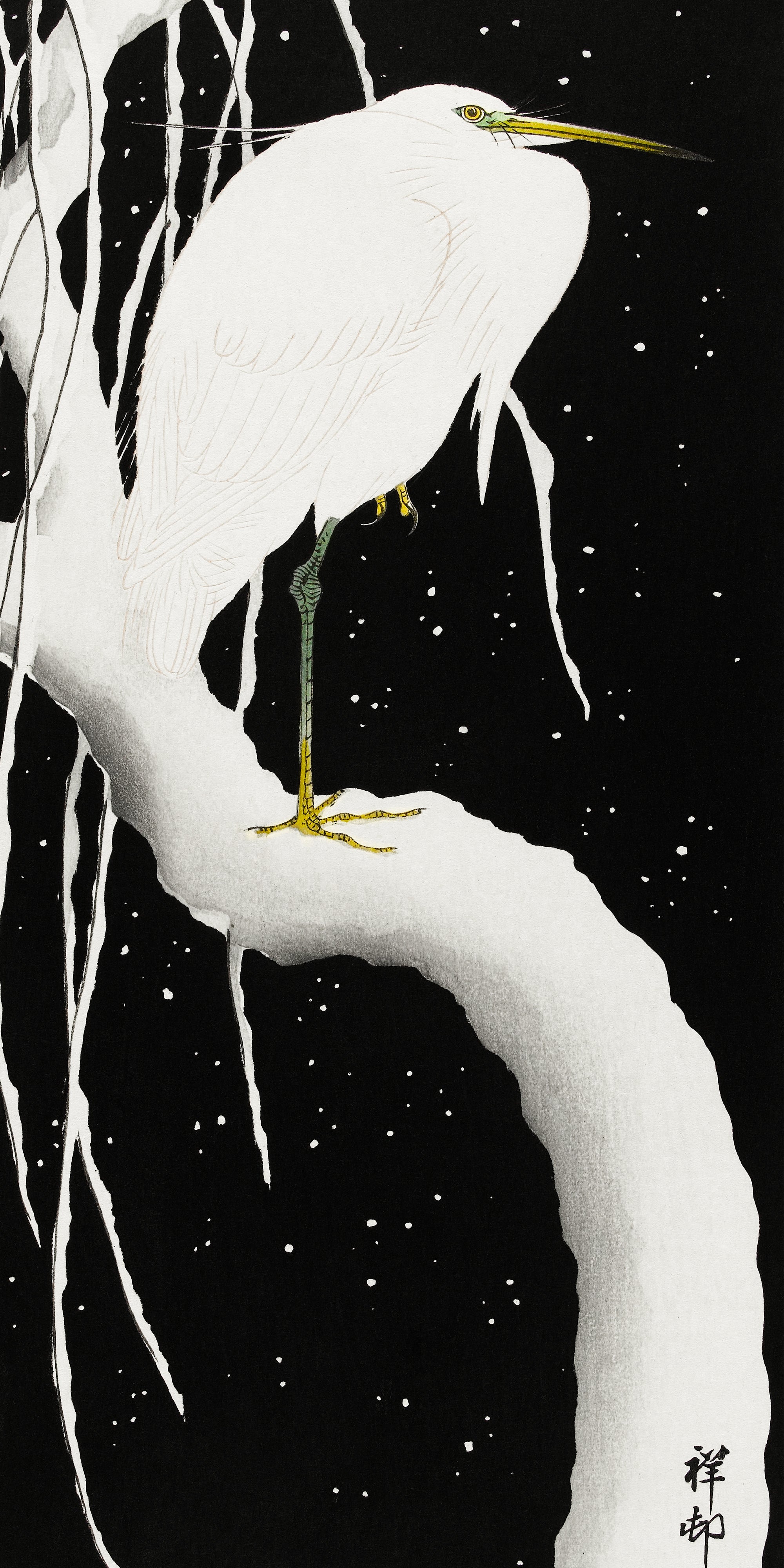 Törölköző (Ohara Koson -  Heron in snow)