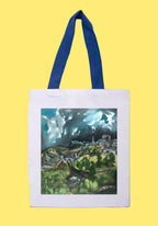 Fehér vászontáska kék fogantyúval (El Greco- View of Toledo)