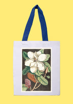 Fehér vászontáska kék fogantyúval (Georg Dionysius Ehret - Magnolia grandiflora)