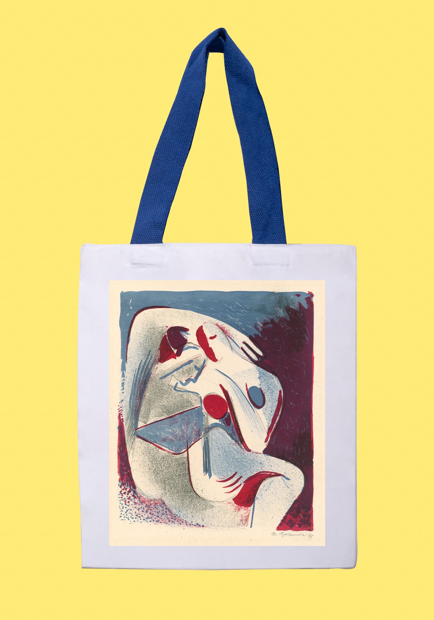 Fehér vászontáska kék fogantyúval ( Mikuláš Galanda- Lovers )