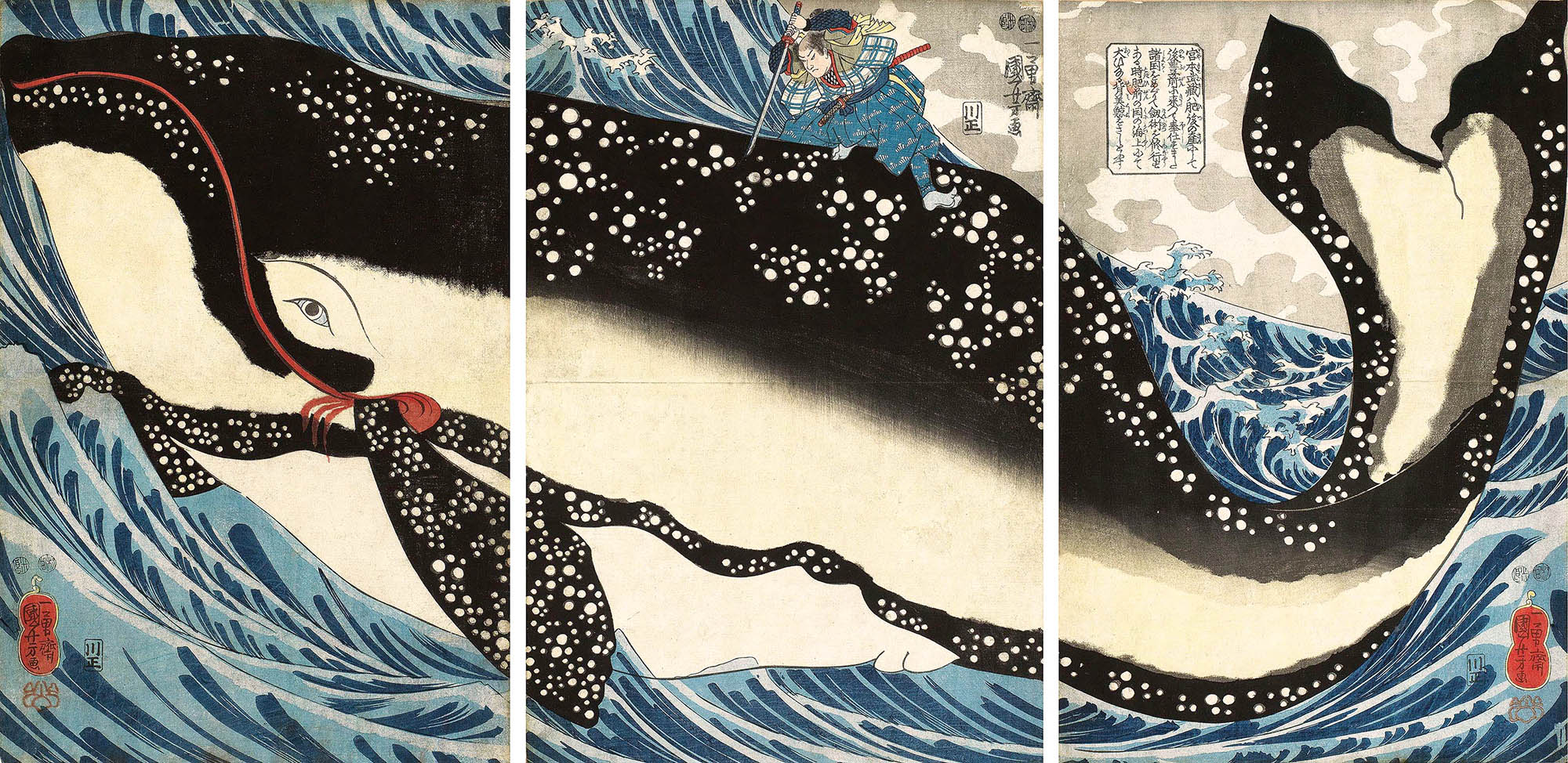 Vászon tote táska ( Utagawa Kuniyoshi - Miyamoto no Musashi Attacking the Giant Whale )