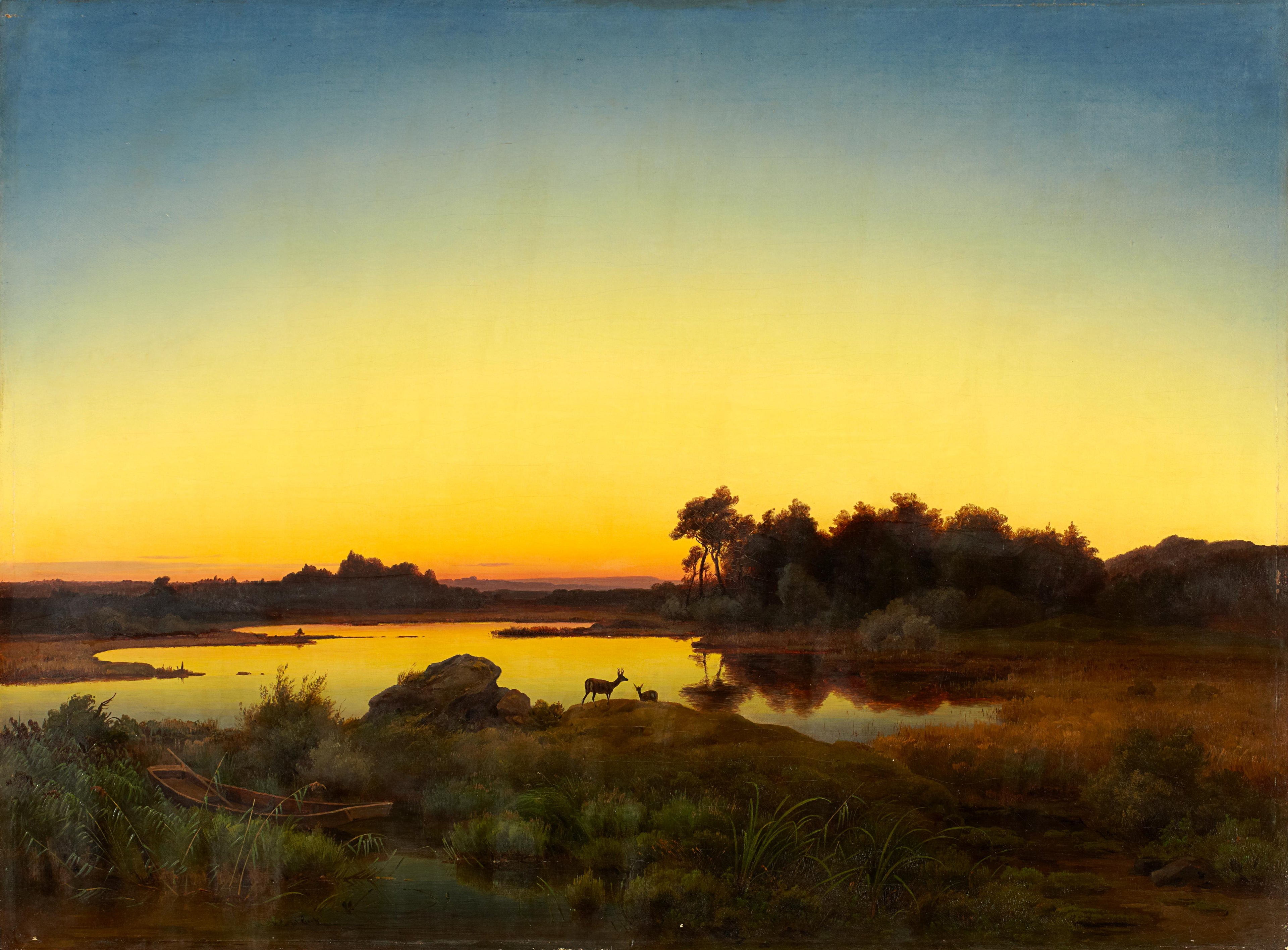 Vászon tornazsák (Anton Zwengauer- Landscape with Deer at Sunset)
