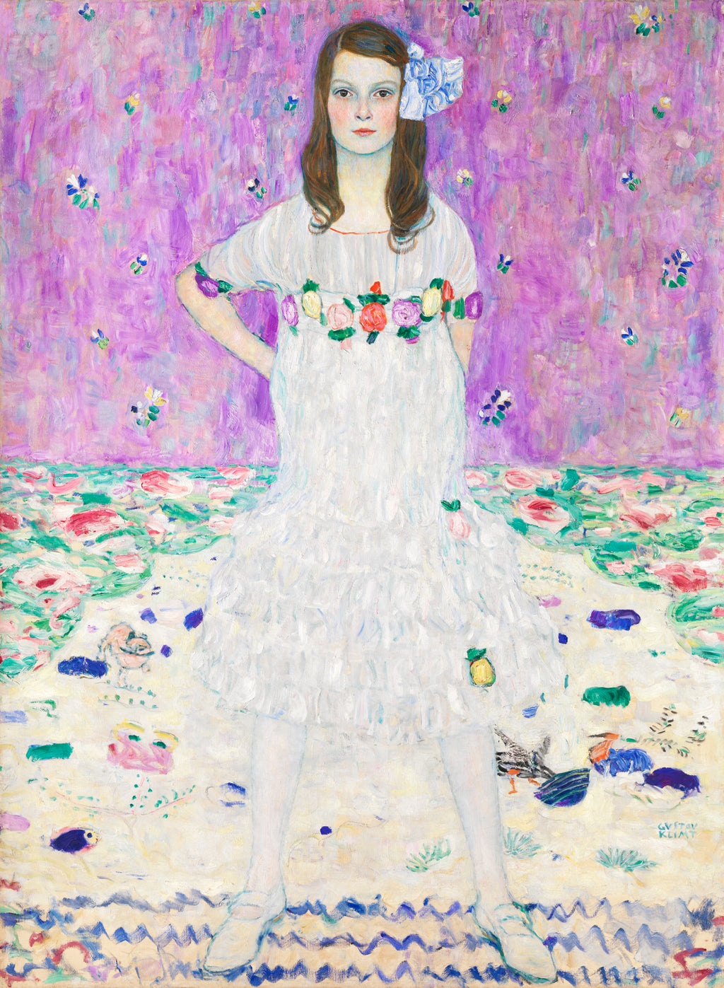 Fehér vászontáska kék fogantyúval (Gustav Klimt- Portrait of Mäda Primavesi)