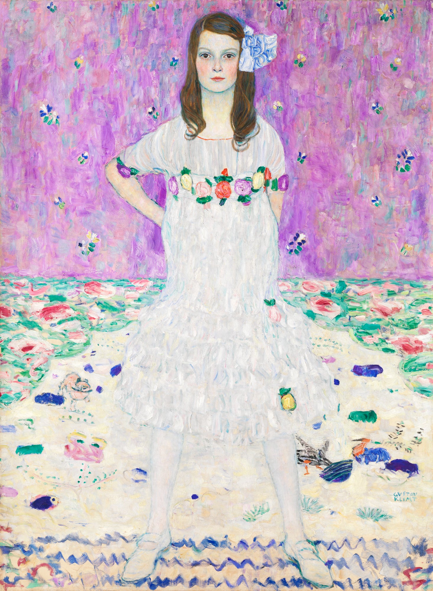 Fehér vászontáska kék fogantyúval (Gustav Klimt- Portrait of Mäda Primavesi)