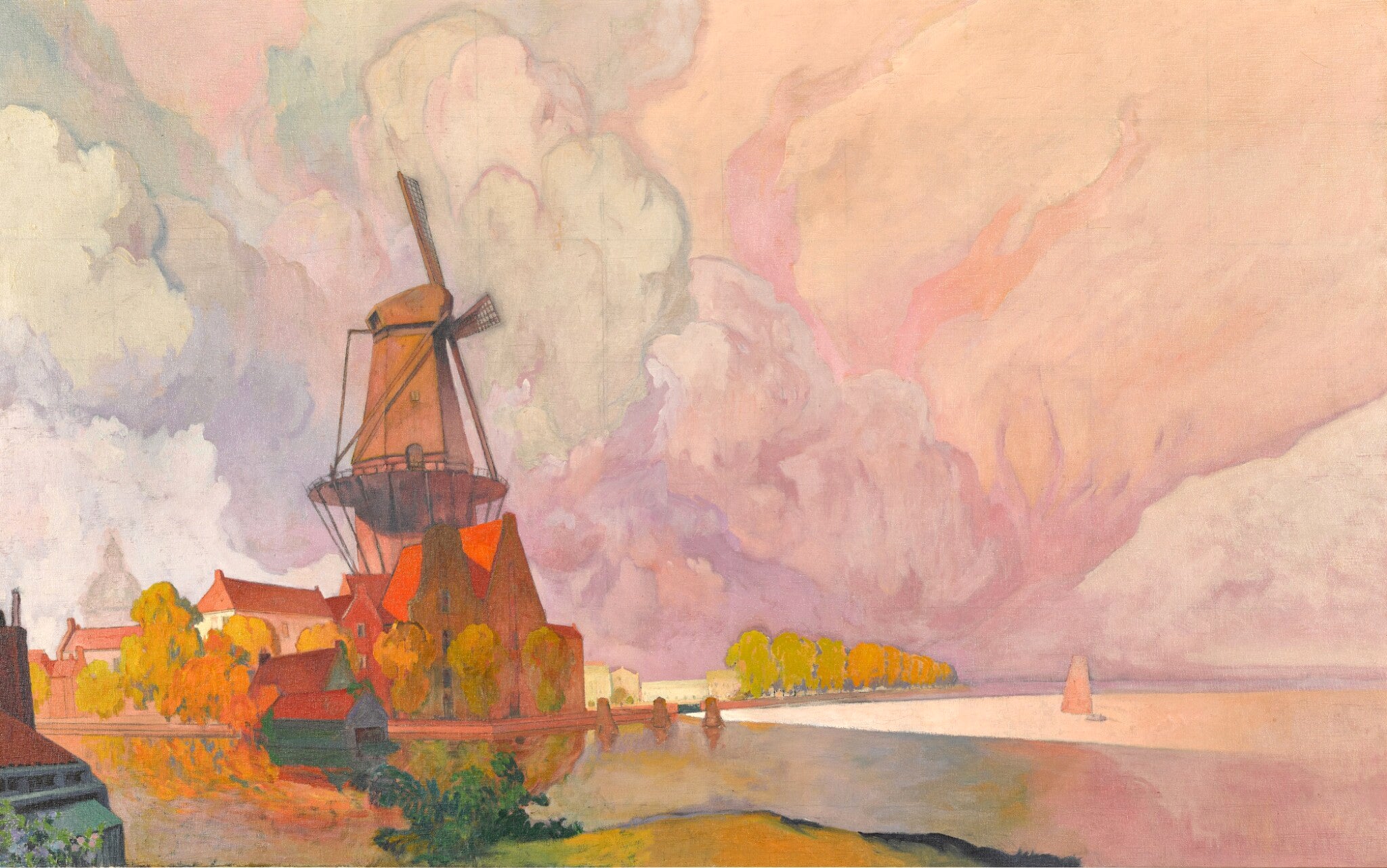 Női ujjatlan magasnyakú body (Georges de Feure- Landscape with Windmill)