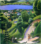 Modern stílusú hátizsák laptop zsebbel (August  Macke - Landschaft am Teggernsee mit lesendem Man)