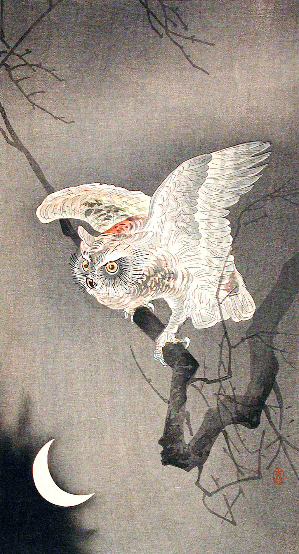 Női ujjatlan magasnyakú body (Ohara Koson - Scops Owl in Moonlight)